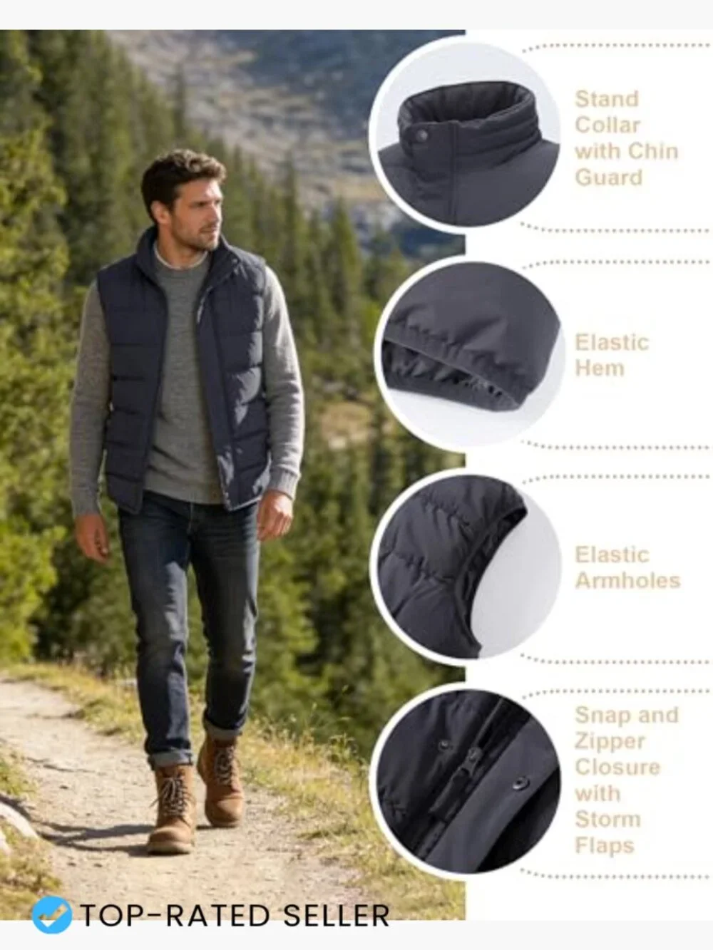 Men's Insulated Puffer Vest Quilted Sleeveless Jacket Waterproof Windproof Zip